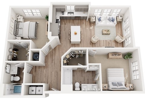 Floor plan for 2 beds, 2 baths, 1160 sqft